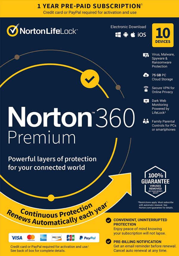 Norton 360 Premium 2021 – Antivirus software for 10 Devices with Auto-Renewal